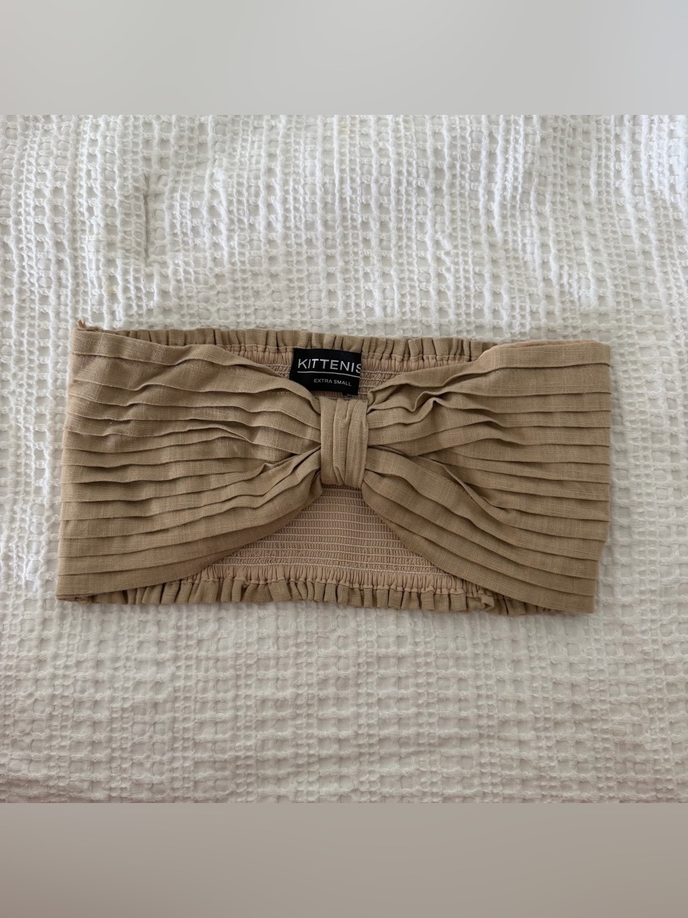 Kittenish Beige Ribbed Bow Bralette Size S